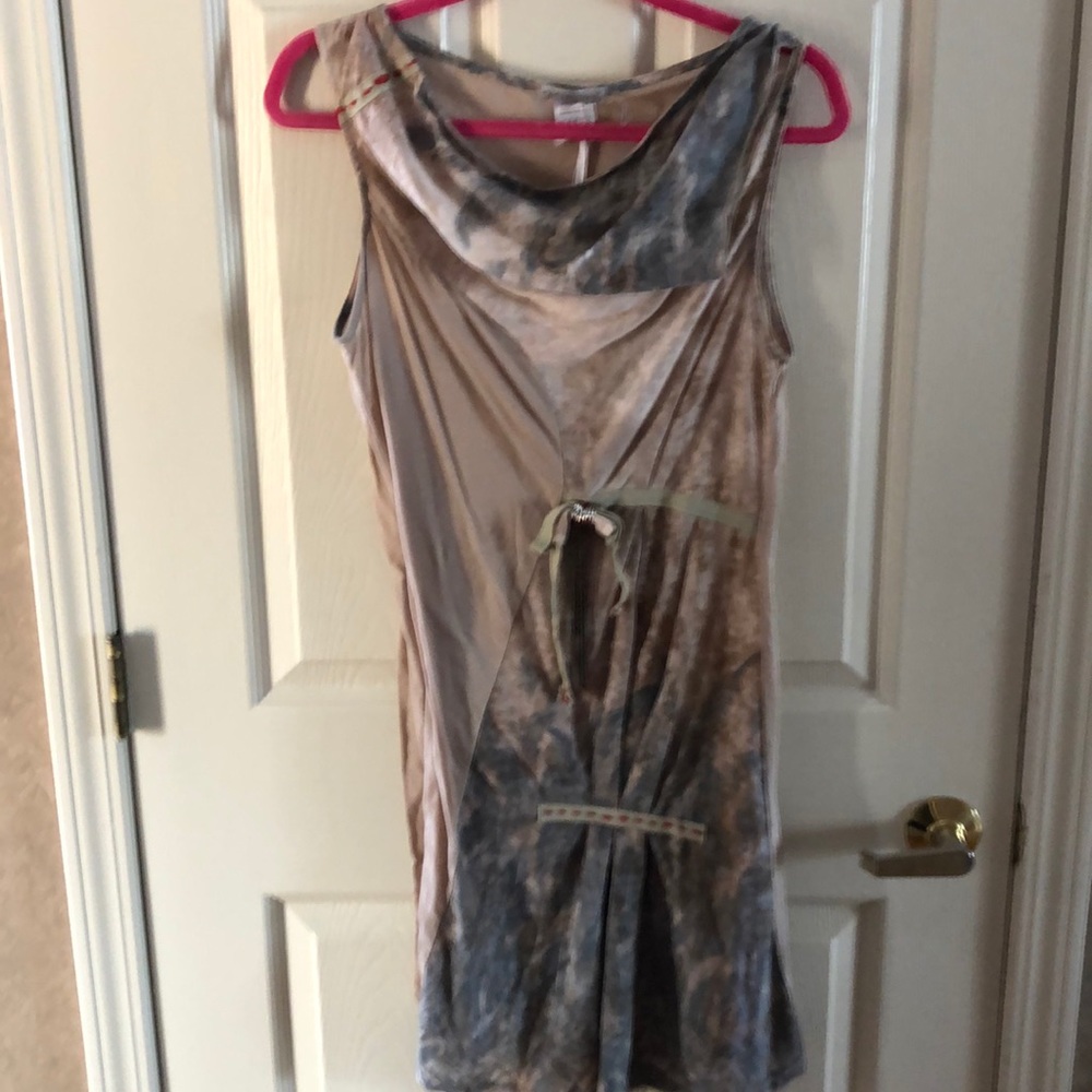 Khaki & Gray Drapy BoHo Light Sleeveless Dress NWT